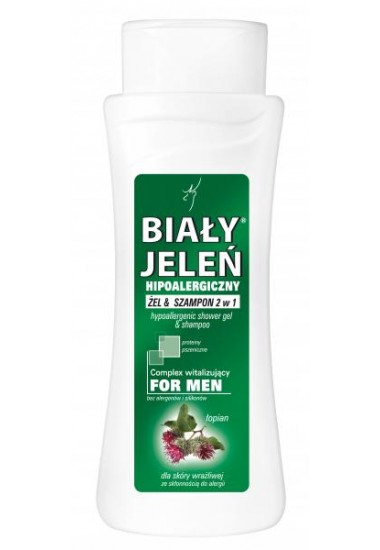  Hipoalergiczny żel&szampon Biały Jeleń 2w1 for Men z łopianem i proteinami pszenicznymi 