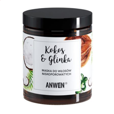 Anwen -  Anwen Maska do włosów niskoporowatych Kokos i glinka 180 ml