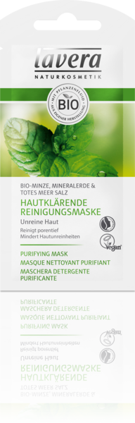 lavera -  Rozjaśniająca maska do cery zanieczyszczonej i tłustej  z bio-miętą, ziemią mineralną i solą z morza martwego