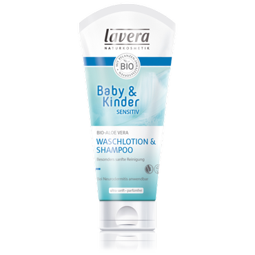 lavera -  Płyn pod prysznic i do włosów dla dzieci i niemowląt z bio-olejem z wiesiołka i bio-aloesem do skóry alergicznej i wrażliwej