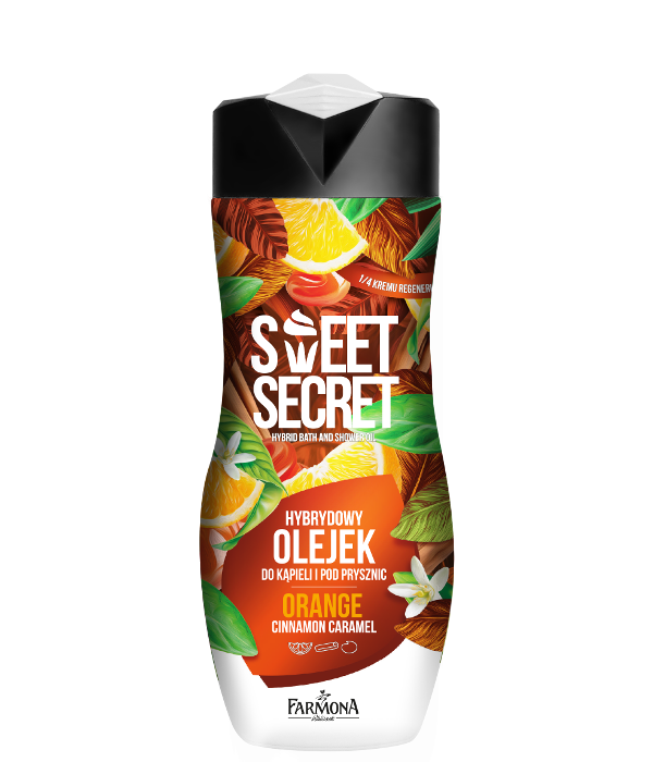 Sweet Secret -  SWEET SECRET Hybrydowy olejek do kąpieli i pod prysznic POMARAŃCZA Z KARMELEM I CYNAMONEM