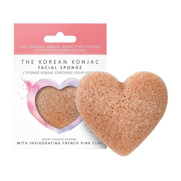  KONJAC COMPANY Gąbka Konjac Premium Serduszko z różową glinką do cery wrażliwej, zmęczonej, niedożywionej i odwodnionej 